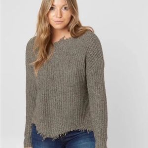 White Crow Buckle distressed raw edged sweater